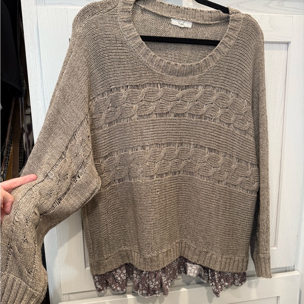 Easel Taupe Cable Knit Sweater